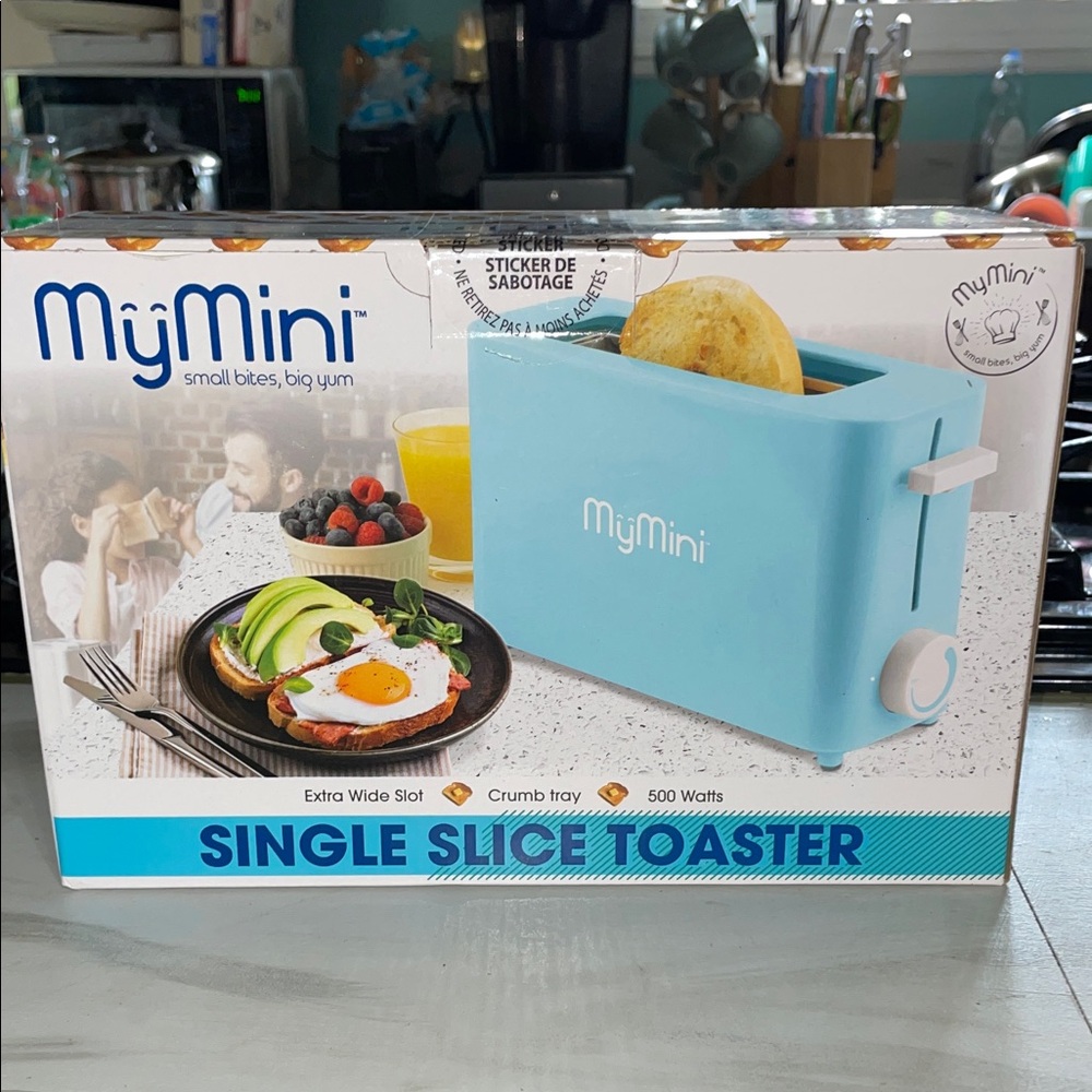 My Mini blue single slice toaster, extra wide slot-new in box